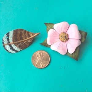Handmade Painted Leather Pins Flower Feather